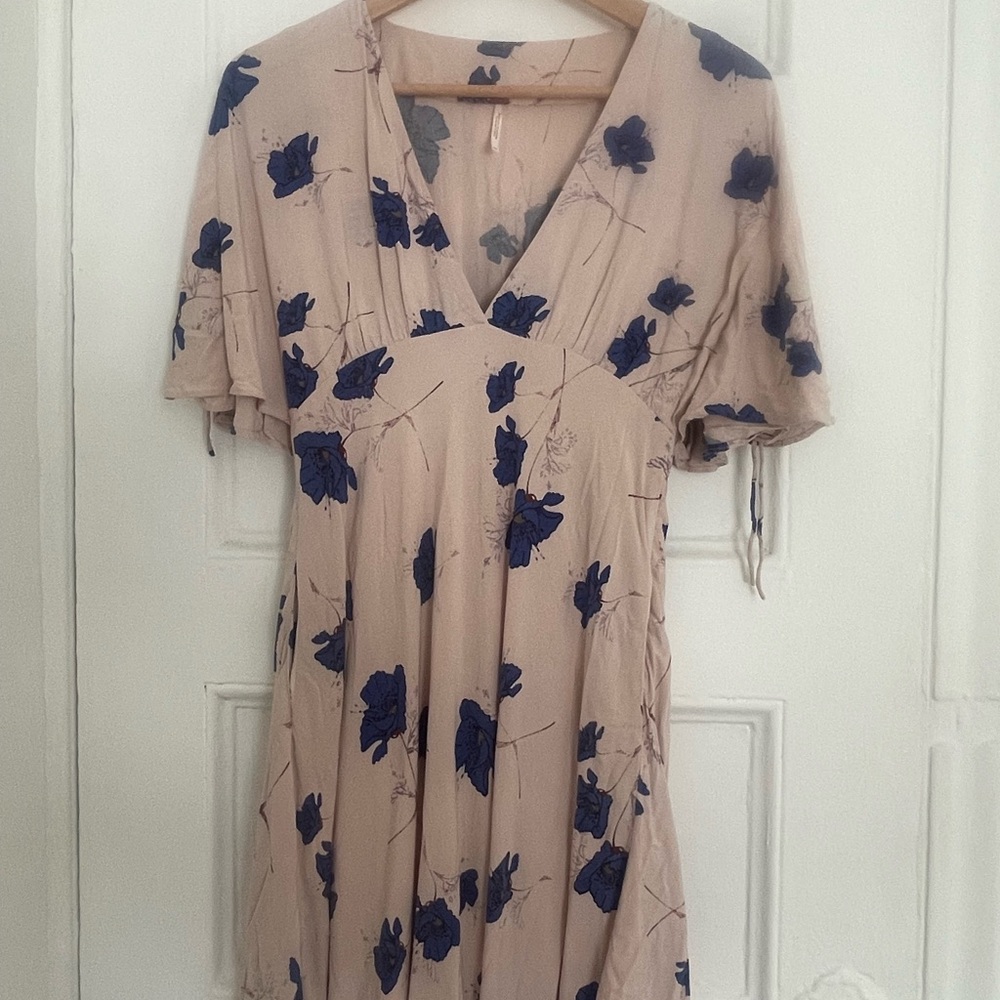 Free People Cream and Blue Floral Mini Dress - Picture 3 of 4